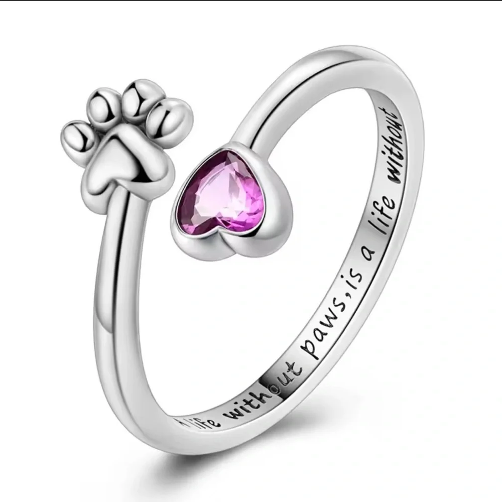 925 Silver Paw & Heart Ring • Pet Lover Gift • “Life Without Paws” 🐾